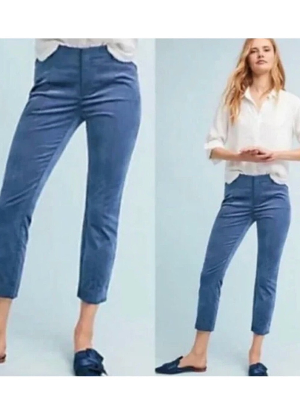 Anthropologie The Essential Slim Velvet Blue Cropped Pants - Size 12